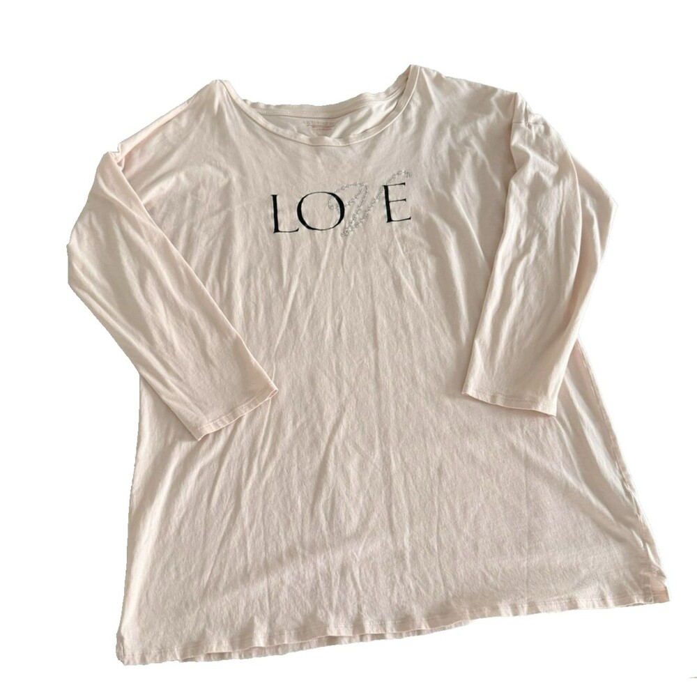 Victoria's Secret Womens L Light Pink Long Sleeve Round Neck Sleepshirt Top Love